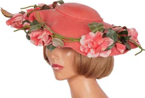 1940s Vintage Wide Brim Hat by Laddie Northridge - Pink Straw