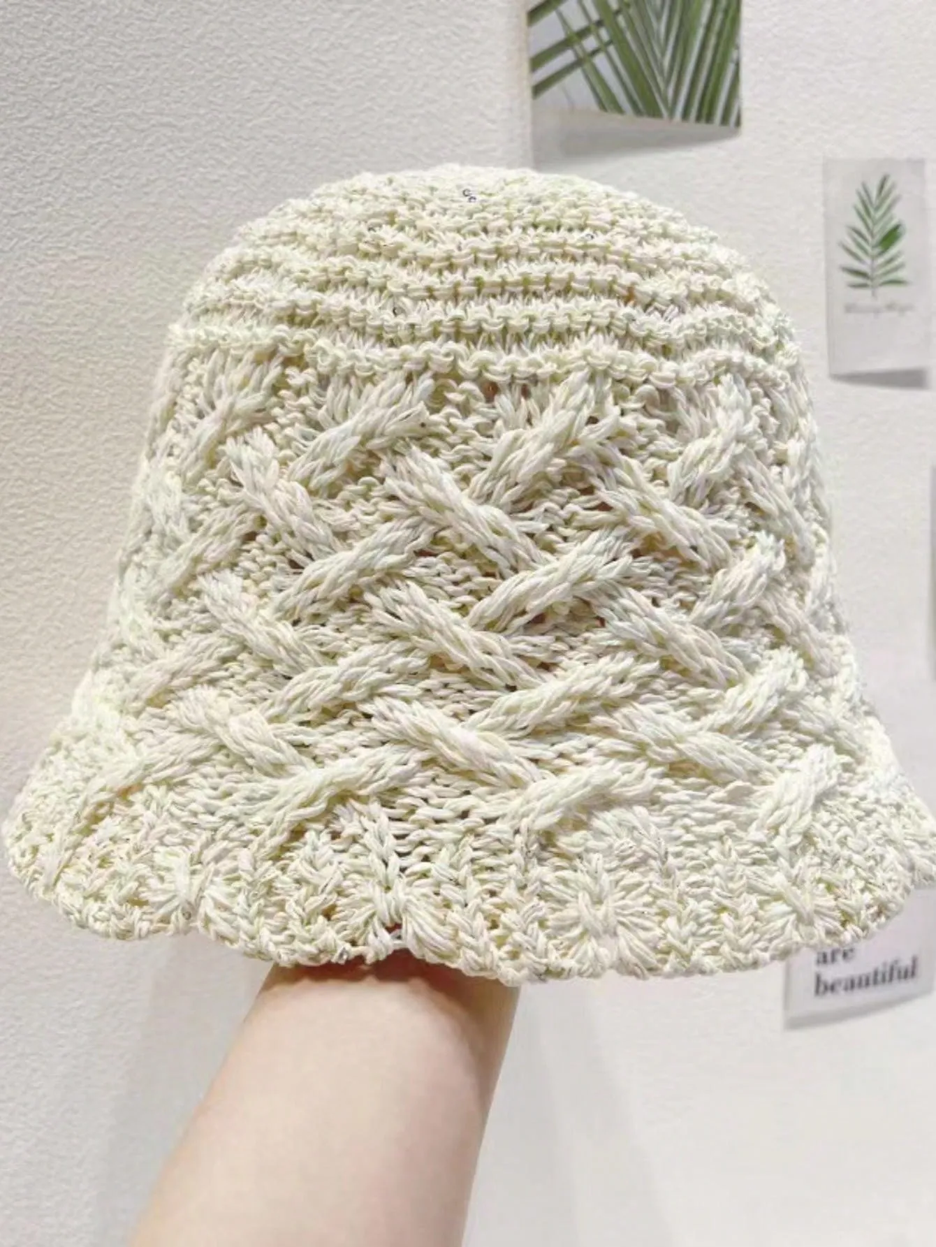 1pc Women's Multicolor Hollow Out Straw Fisherman Hat, Fashionable And Simple Summer Sun-Shading Bucket Hat With Wide Brim In Fresh Green Color. The White One Is Suitable For Traveling And Vacation, Versatile For Fashion And Photoshoots.