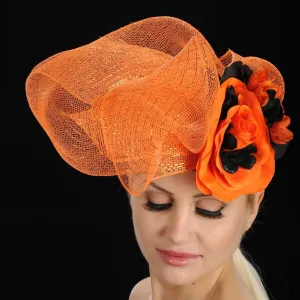 AC7022- Orange and Black Fascinator with Flowers