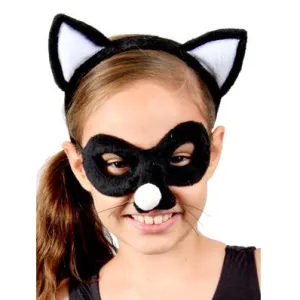 Animal Headband & Mask Set - Cat Blk/Wht
