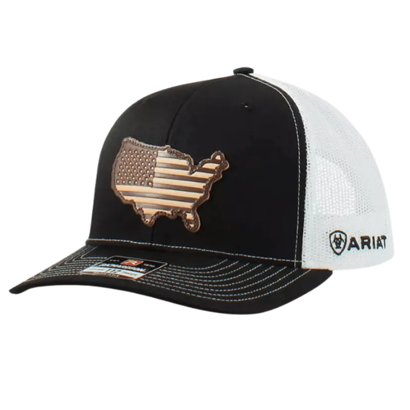 Ariat Men's Black USA Leather Patch Snapback Ball Cap A300008801