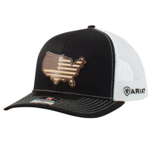 Ariat Men's Black USA Leather Patch Snapback Ball Cap A300008801