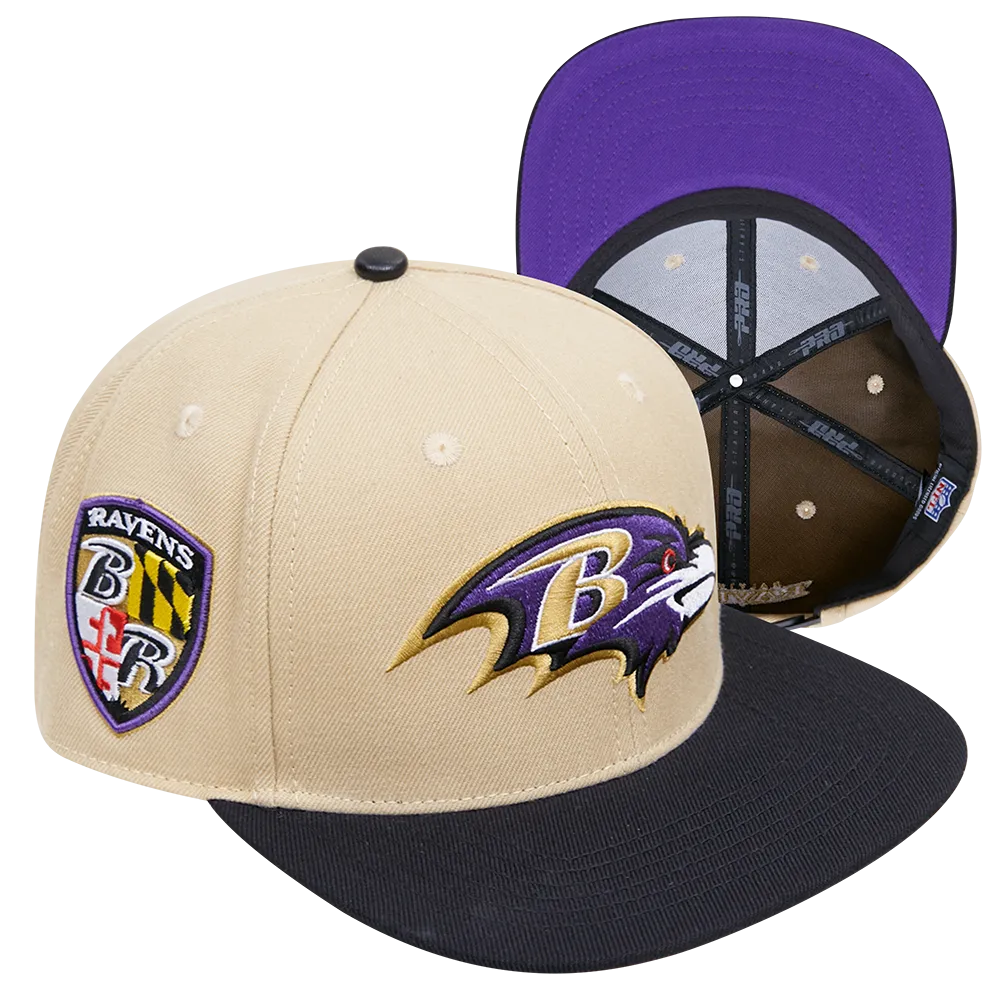 BALTIMORE RAVENS MULTI LOGO WOOL SNAPBACK HAT (KHAKI/BLACK)