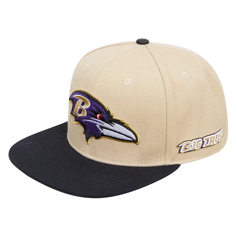 BALTIMORE RAVENS MULTI LOGO WOOL SNAPBACK HAT (KHAKI/BLACK)