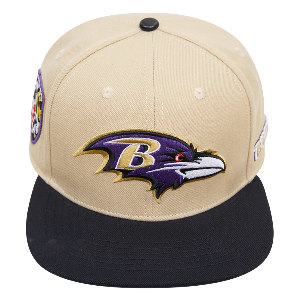 BALTIMORE RAVENS MULTI LOGO WOOL SNAPBACK HAT (KHAKI/BLACK)