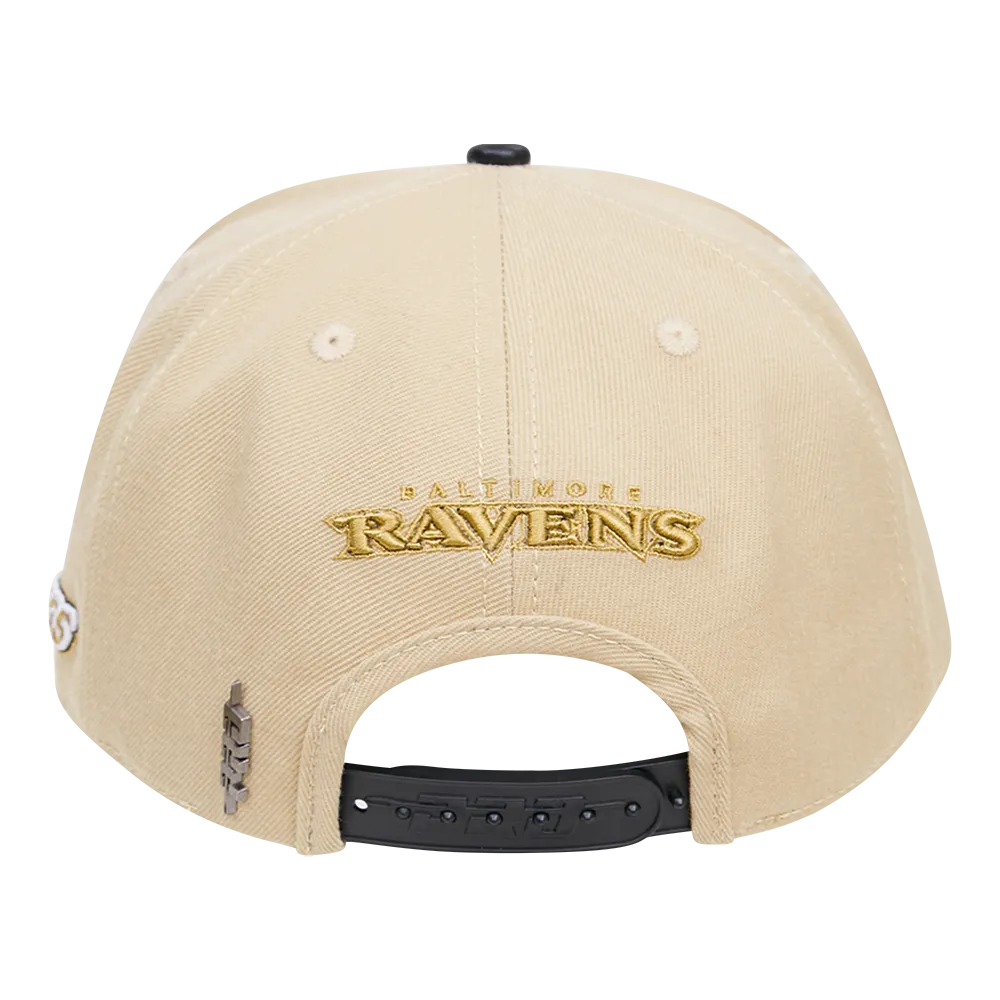 BALTIMORE RAVENS MULTI LOGO WOOL SNAPBACK HAT (KHAKI/BLACK)