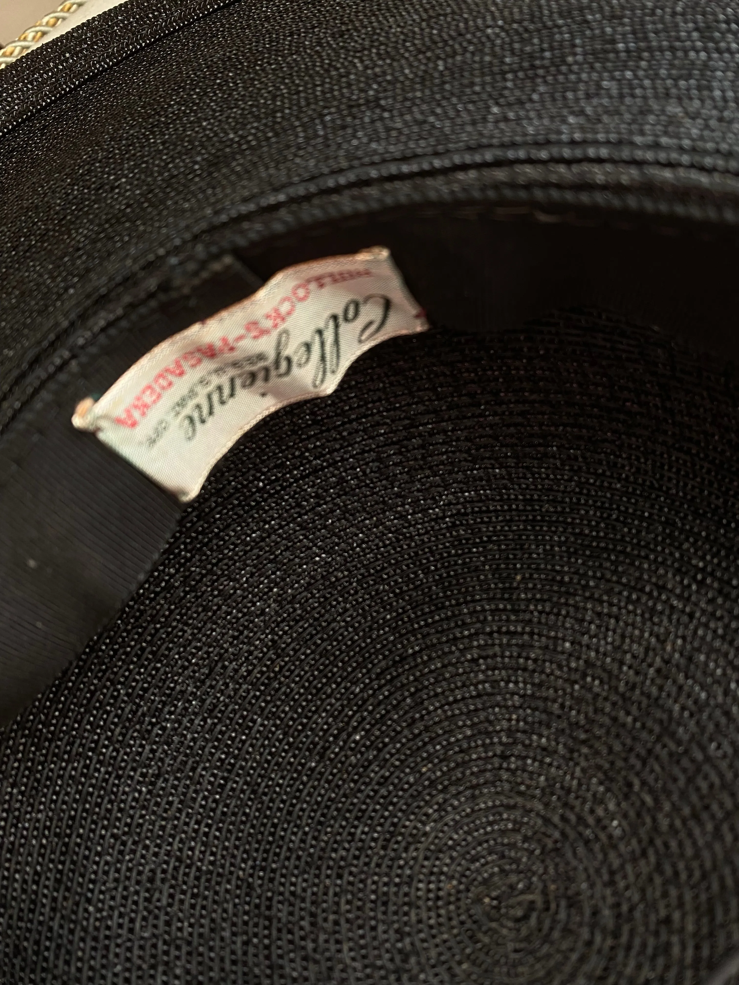 Classic 1950's Cartwheel Hat In Black Straw With Pink Millinery Flowers