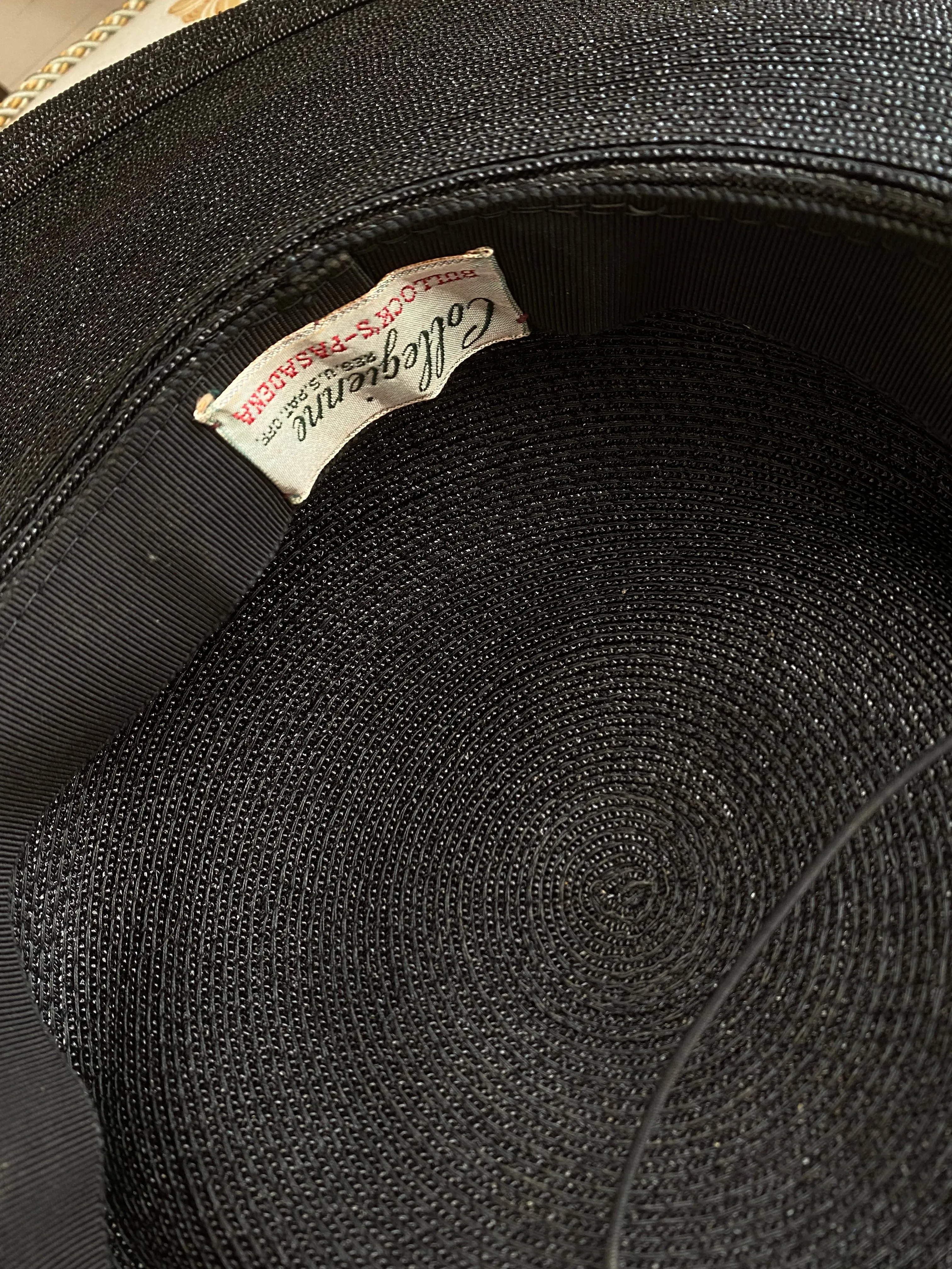 Classic 1950's Cartwheel Hat In Black Straw With Pink Millinery Flowers