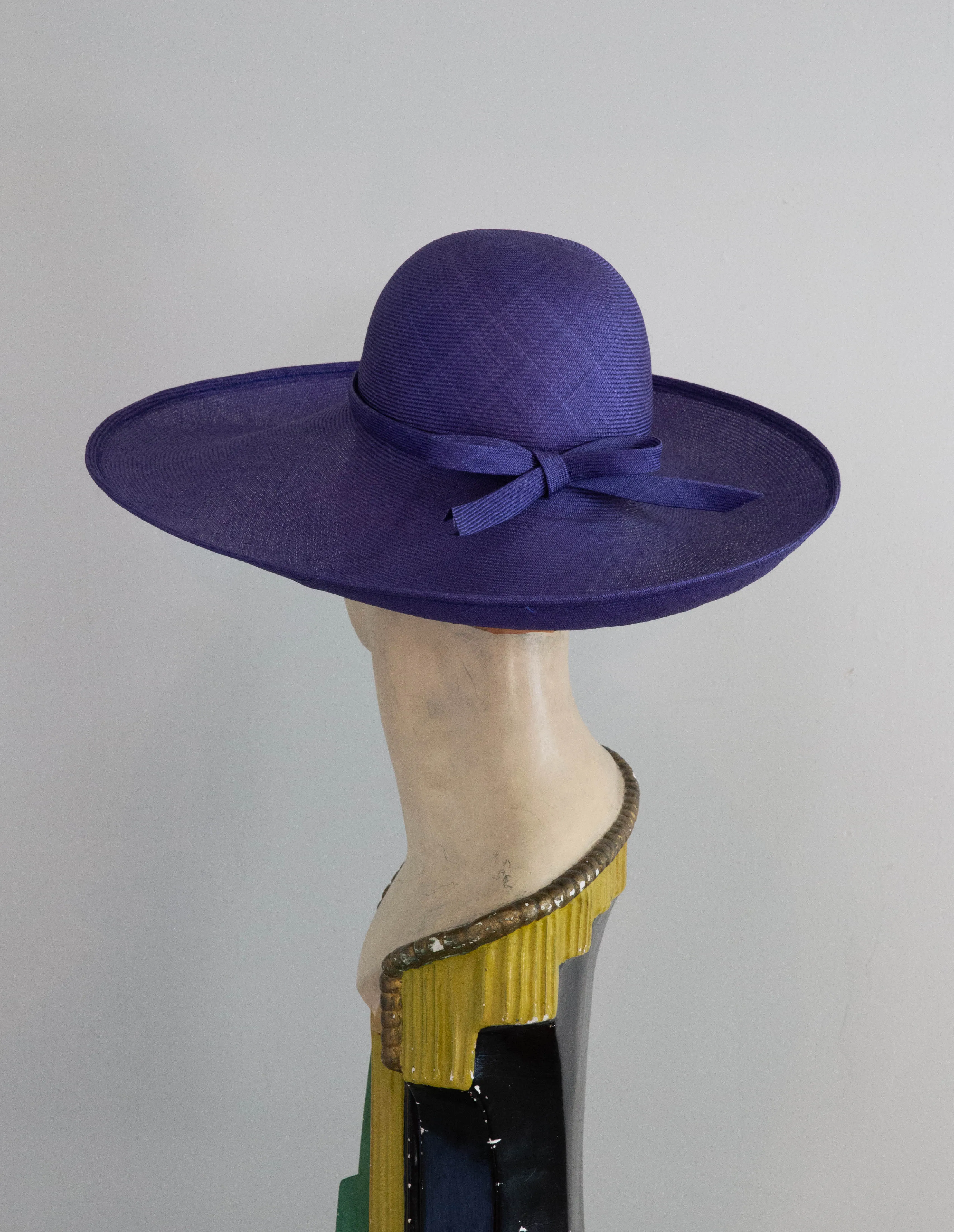 Classic Vintage Navy Blue Straw Summer Hat By Frank Olive
