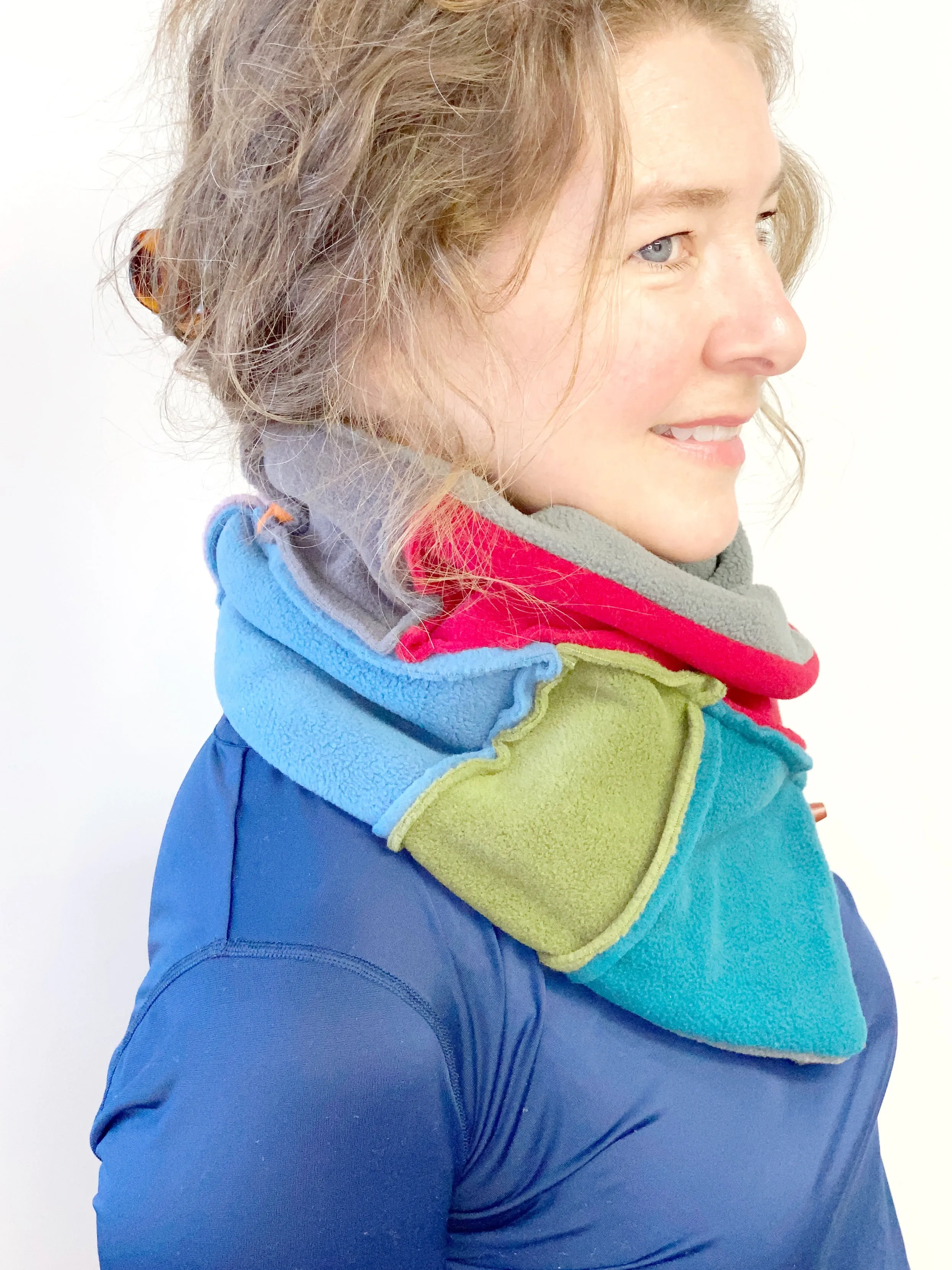 Cowl Neck Warmer for Women, Toggle Scarf, Patchwork Scarf, One of a Kind, Upcylced Fashion