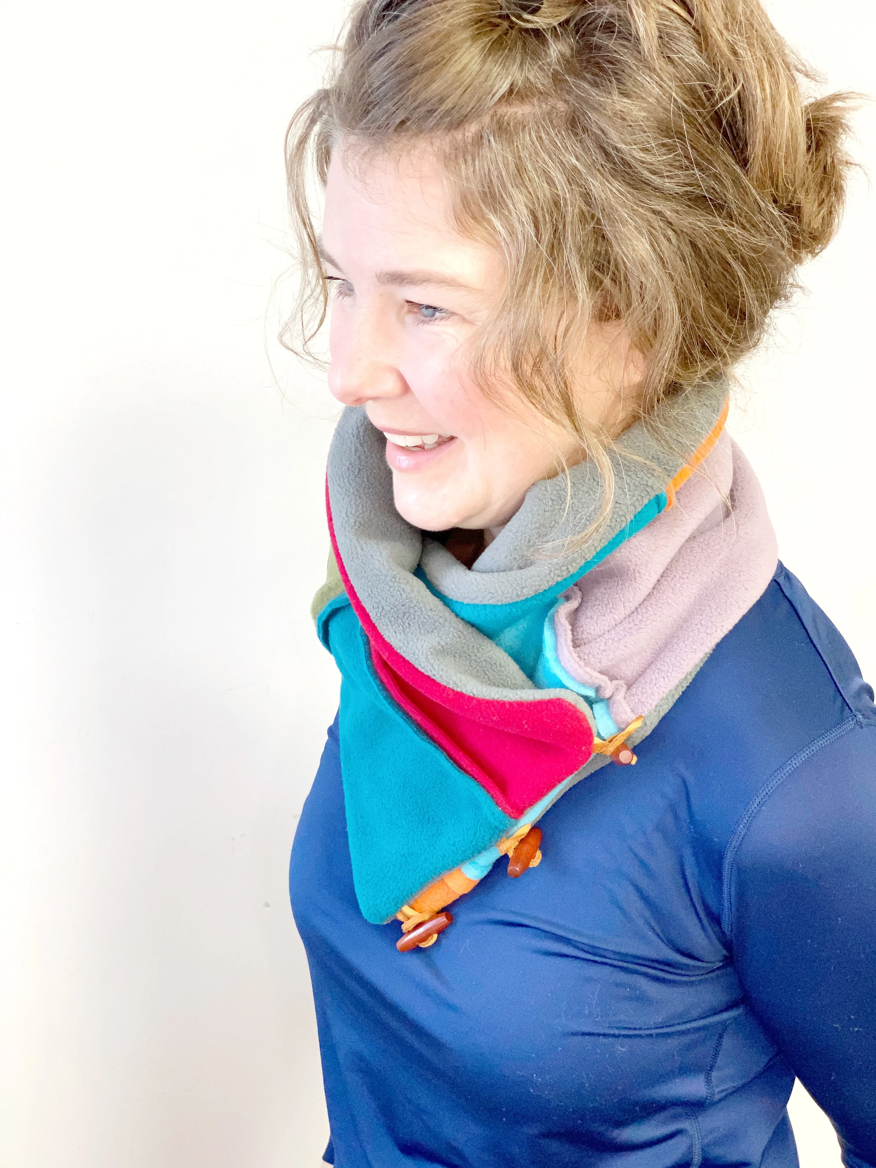 Cowl Neck Warmer for Women, Toggle Scarf, Patchwork Scarf, One of a Kind, Upcylced Fashion