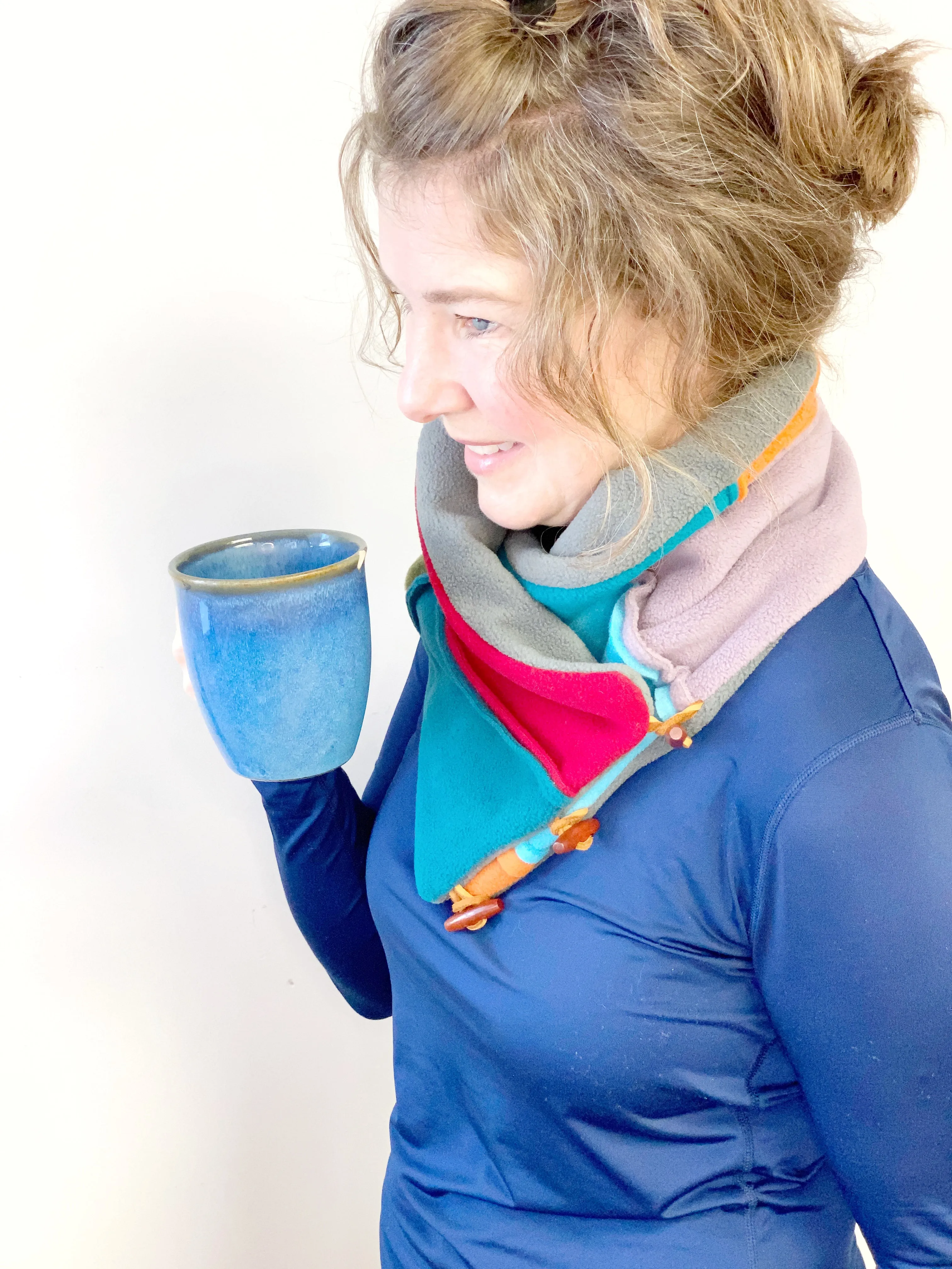 Cowl Neck Warmer for Women, Toggle Scarf, Patchwork Scarf, One of a Kind, Upcylced Fashion