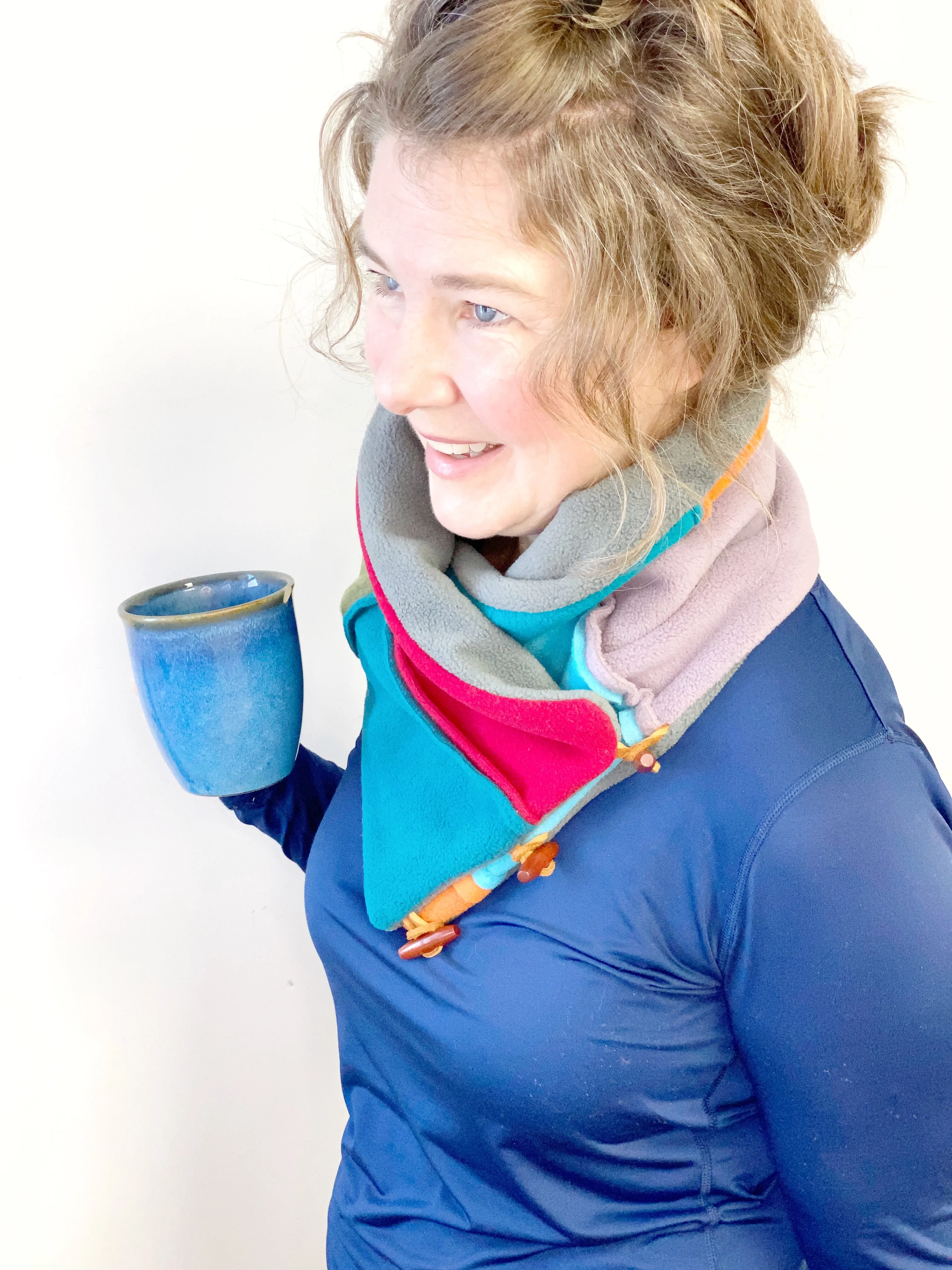 Cowl Neck Warmer for Women, Toggle Scarf, Patchwork Scarf, One of a Kind, Upcylced Fashion