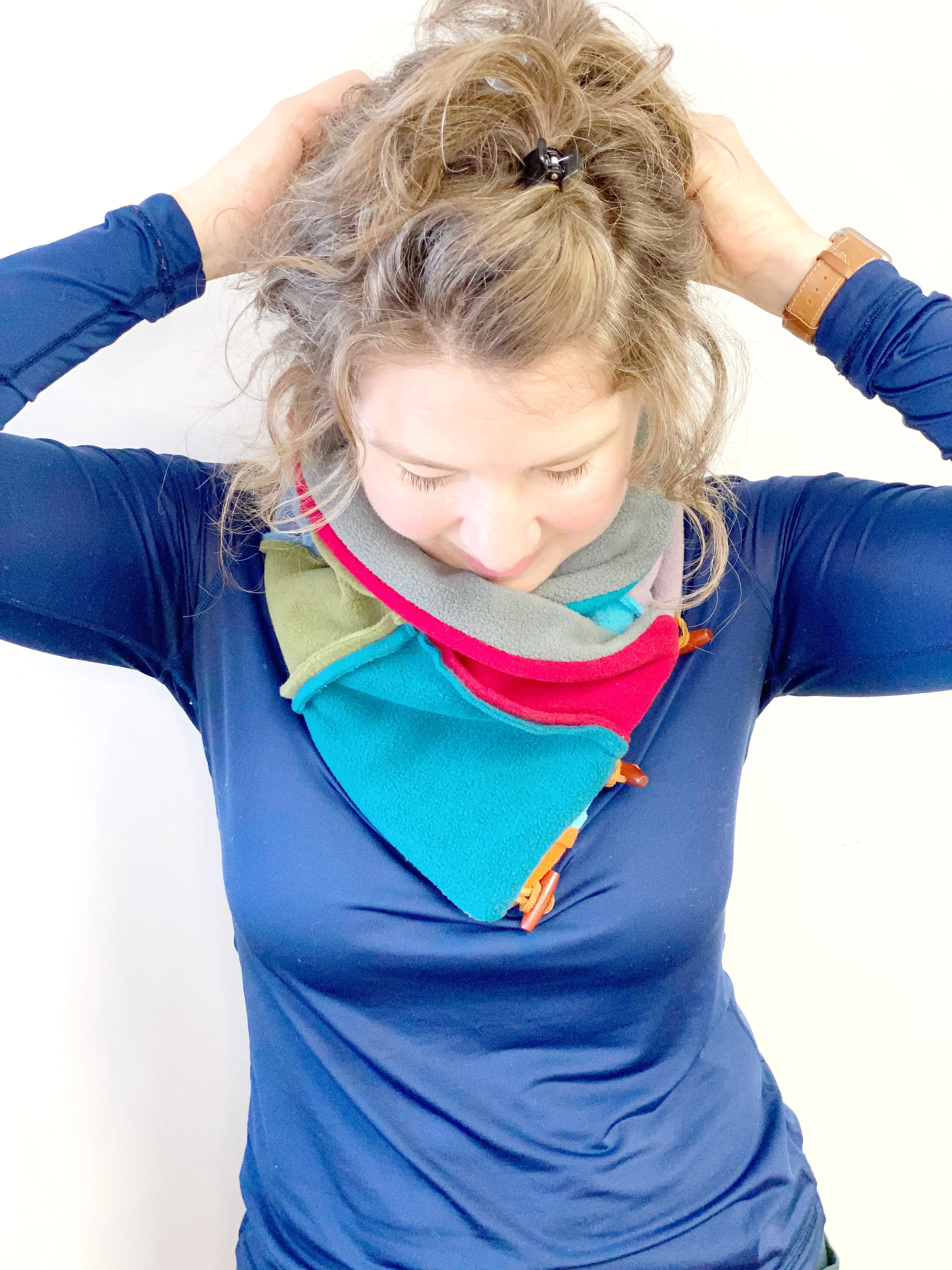Cowl Neck Warmer for Women, Toggle Scarf, Patchwork Scarf, One of a Kind, Upcylced Fashion