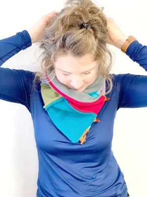 Cowl Neck Warmer for Women, Toggle Scarf, Patchwork Scarf, One of a Kind, Upcylced Fashion