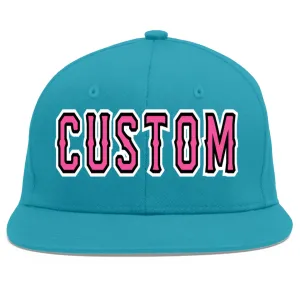 Custom Aqua Pink-Black Flat Eaves Sport Baseball Cap