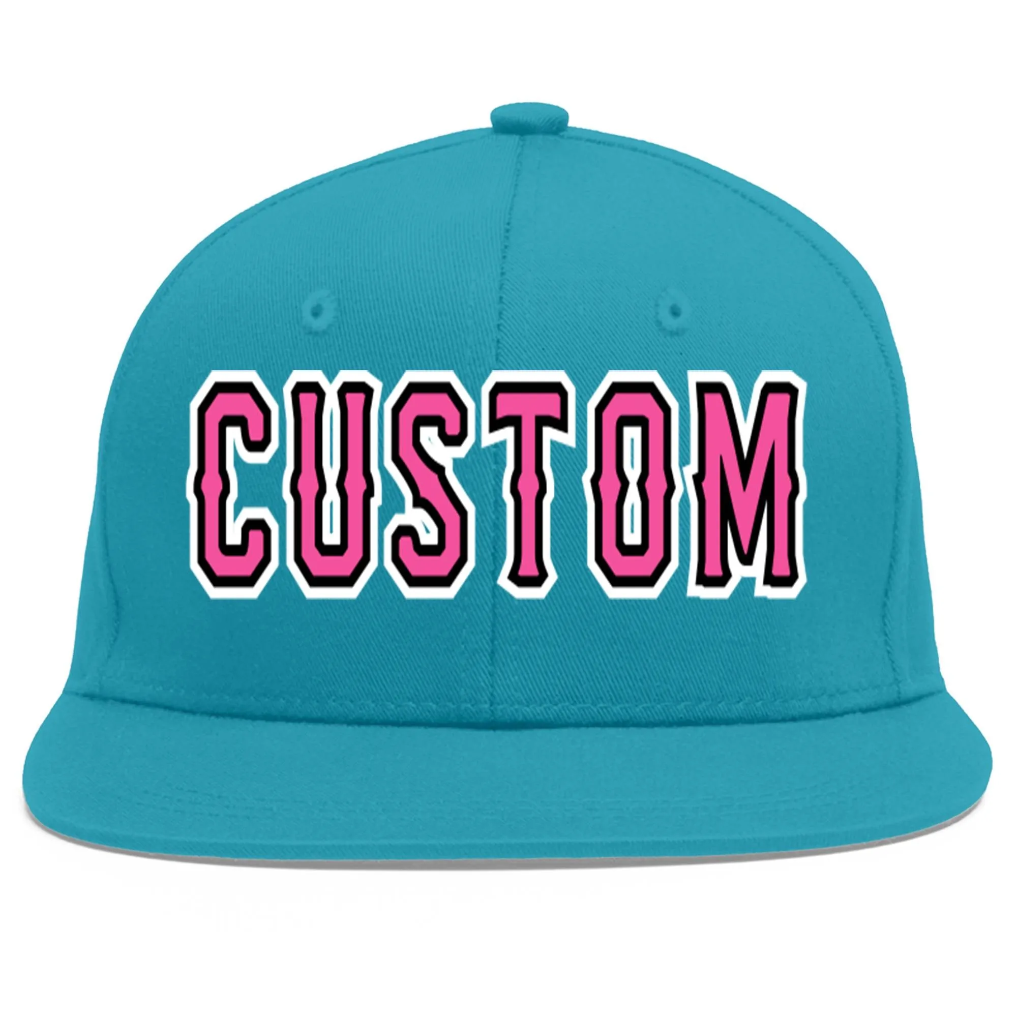 Custom Aqua Pink-Black Flat Eaves Sport Baseball Cap