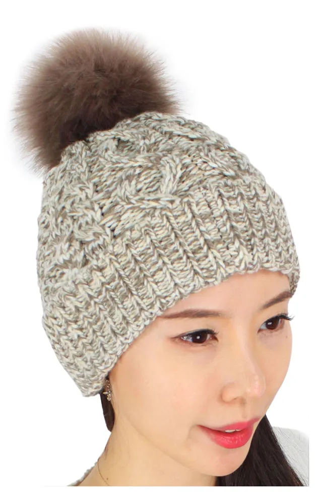 EHT10025 Multi Color Knit Pom Pom Beanie Hat
