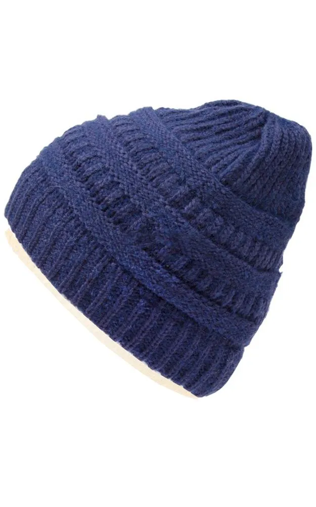 JH220 Solid Color Cable Knit Ponytail Beanie Hat