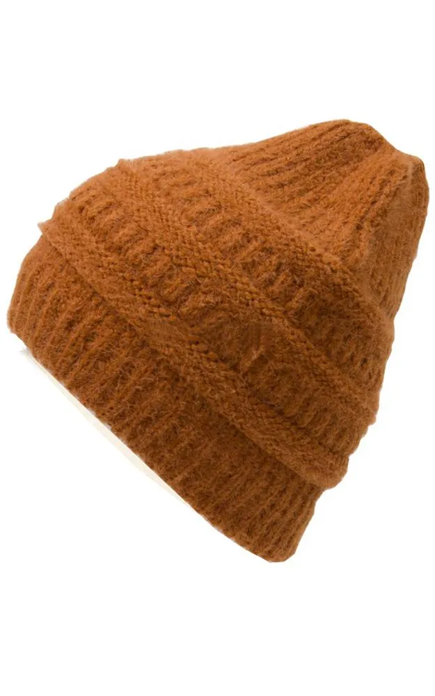 JH220 Solid Color Cable Knit Ponytail Beanie Hat