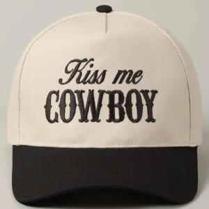 Kiss Me Cowboy Embroidery Two-Tone Cap