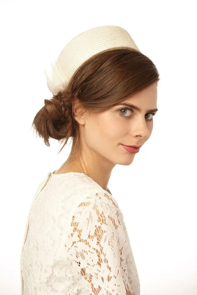 Marcela: Straw Pillbox Hat with Organza Bow