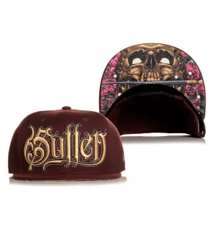 Maroon Crow Skull Snapback Hat