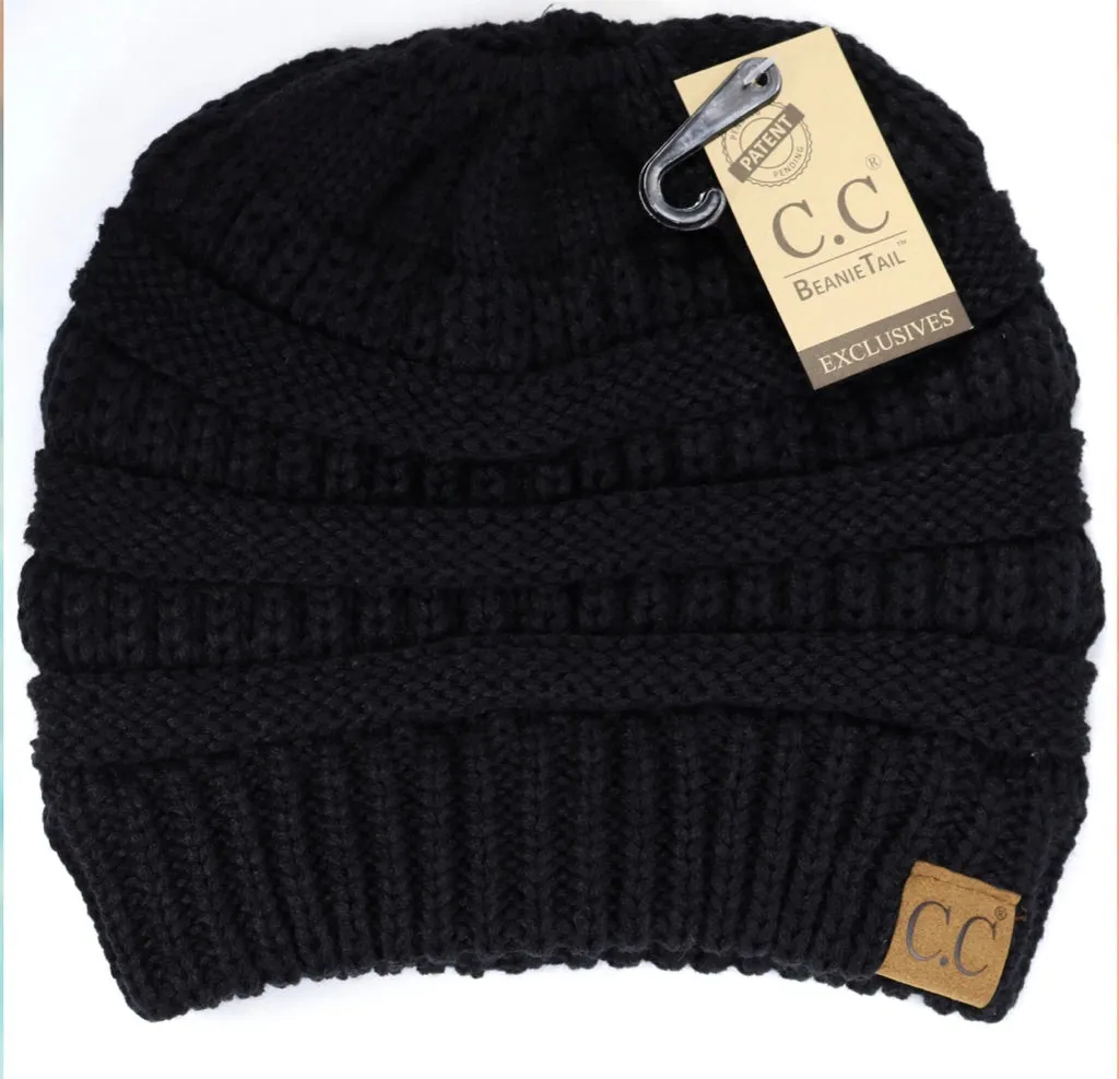 Messy Bun Beanie - Black