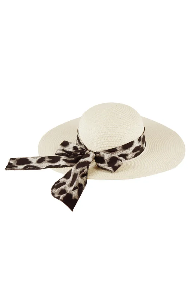 MH0024 Leopard Bow Summer Straw Floppy Beach Sun Hat