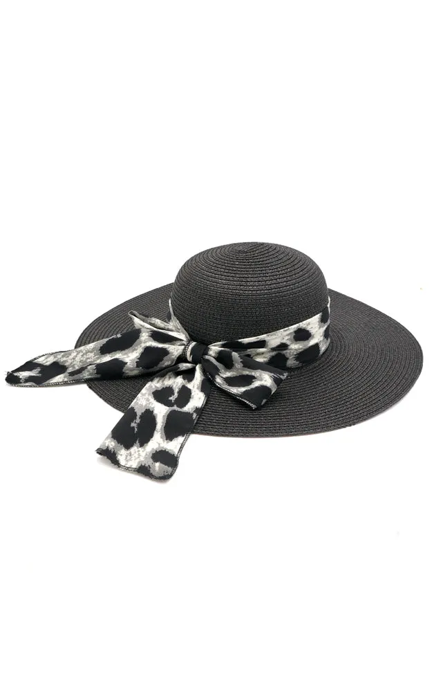 MH0024 Leopard Bow Summer Straw Floppy Beach Sun Hat