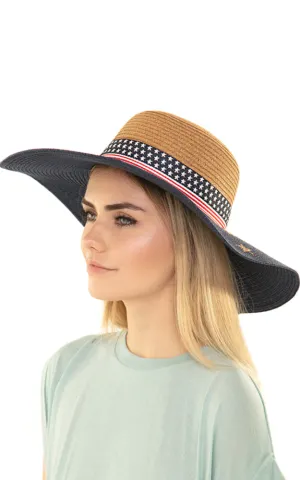 MH0026 American Flag Summer Straw Floppy Beach Sun Hat