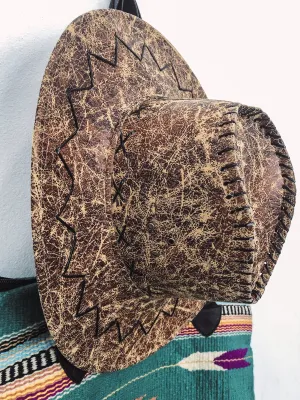 Old Dirt Road Distressed Lace Up Cowboy Hat in Brown