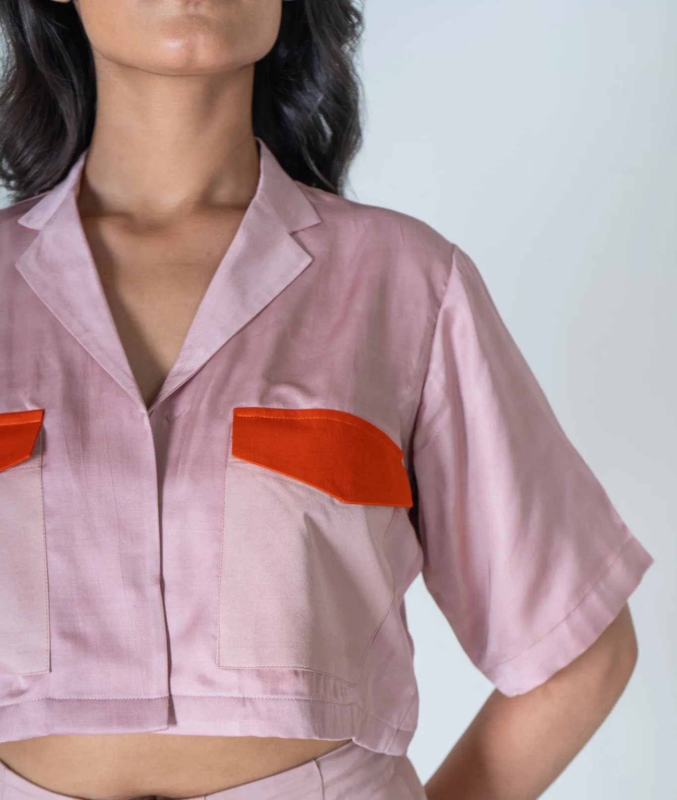 Pink-Orange Color-Blocked Crop top