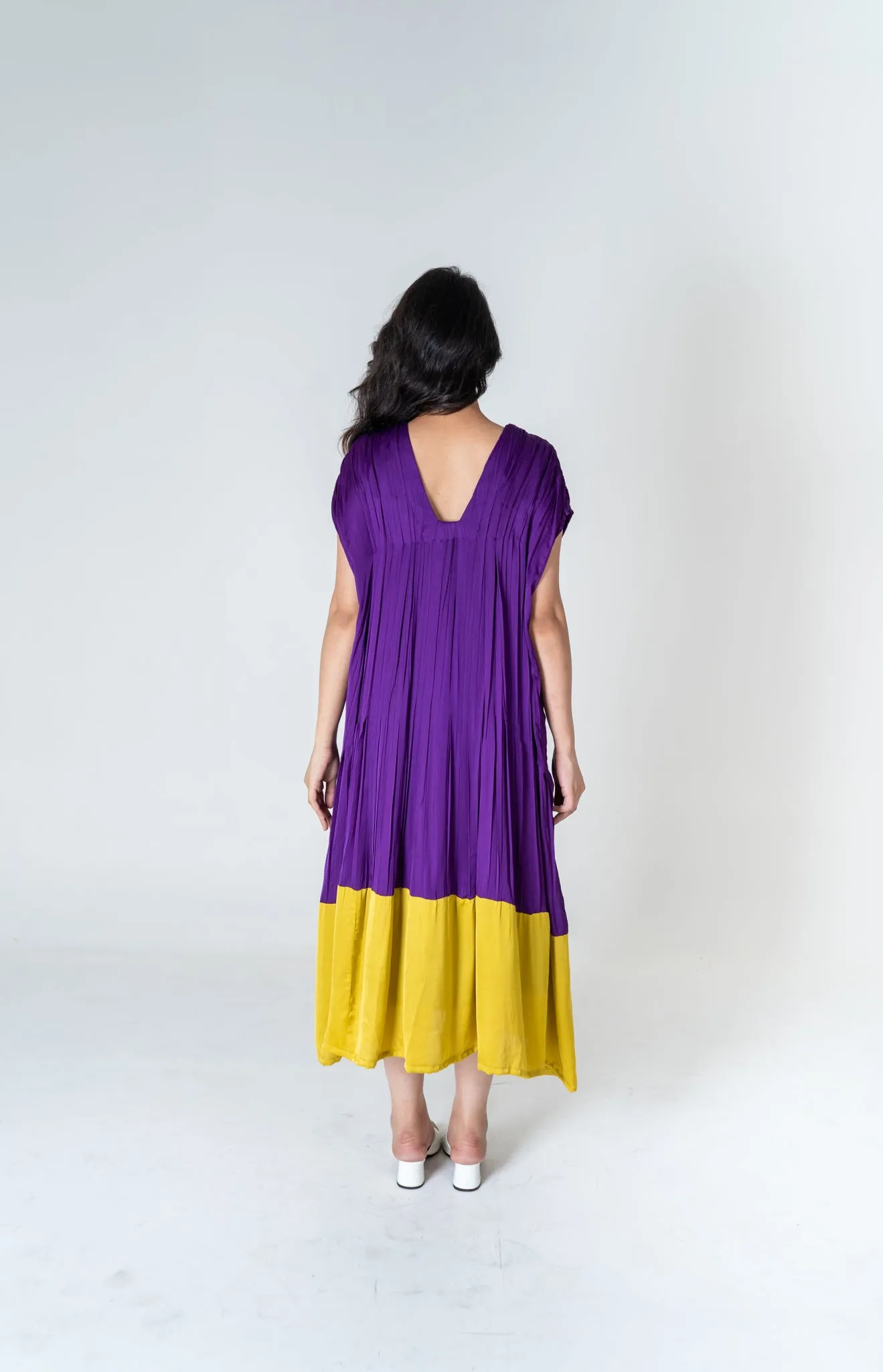 Purple-Yellow Color-Blocked Dress