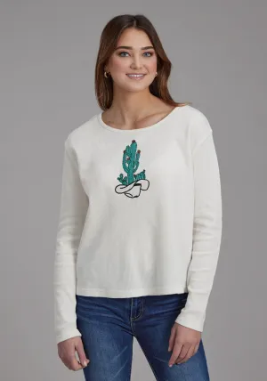 Roper Womens Cactus in Hat Cream Cotton Blend L/S T-Shirt