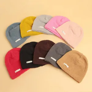 Solid Color Winter Plush Beanie Hat