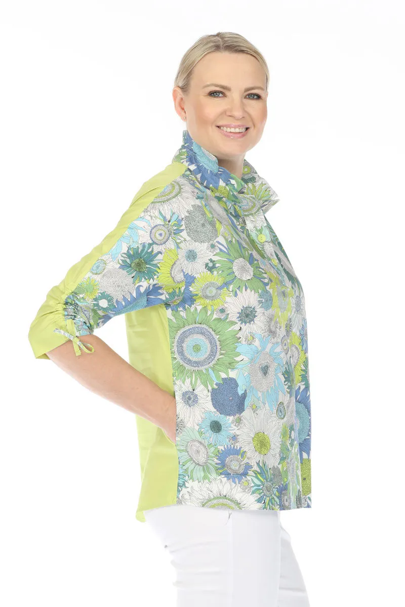 Terra Wire Collar Color Block Floral Blouse