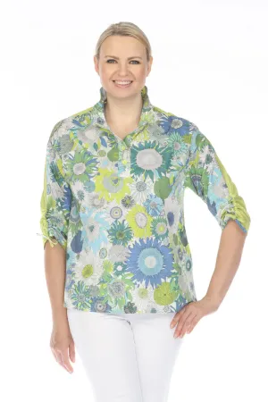 Terra Wire Collar Color Block Floral Blouse
