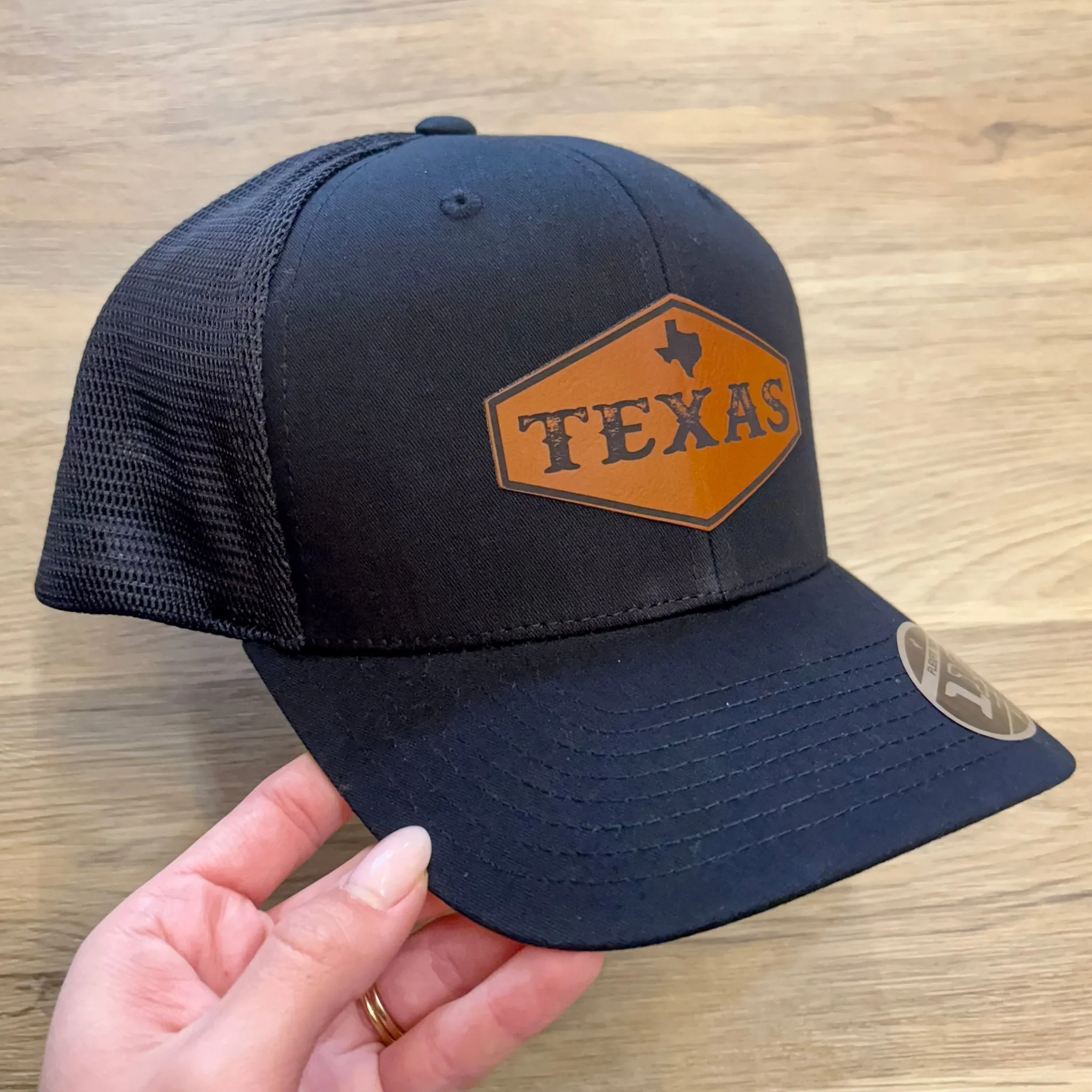 Texas Hexagon Leather Patch Black Hat