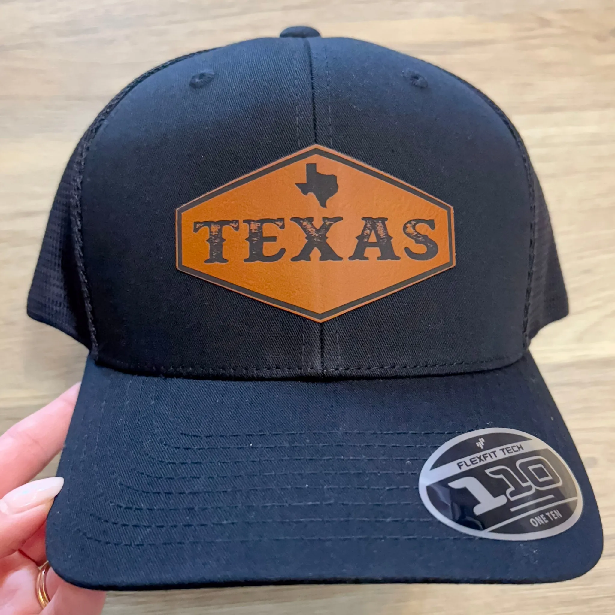 Texas Hexagon Leather Patch Black Hat