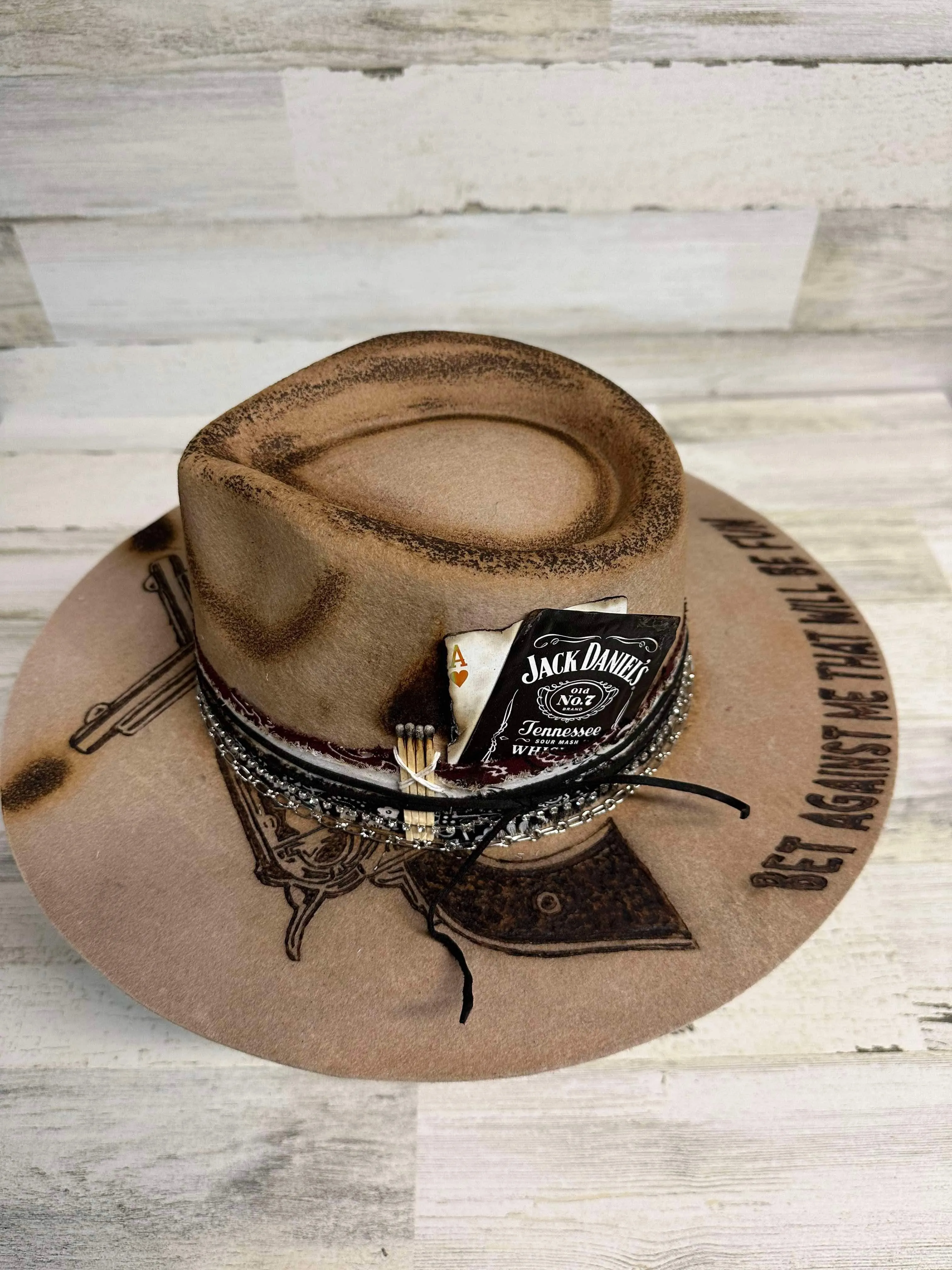 The Gambler Cowgirl Hat Custom Burned - Tan| Bourbon Cowgirl