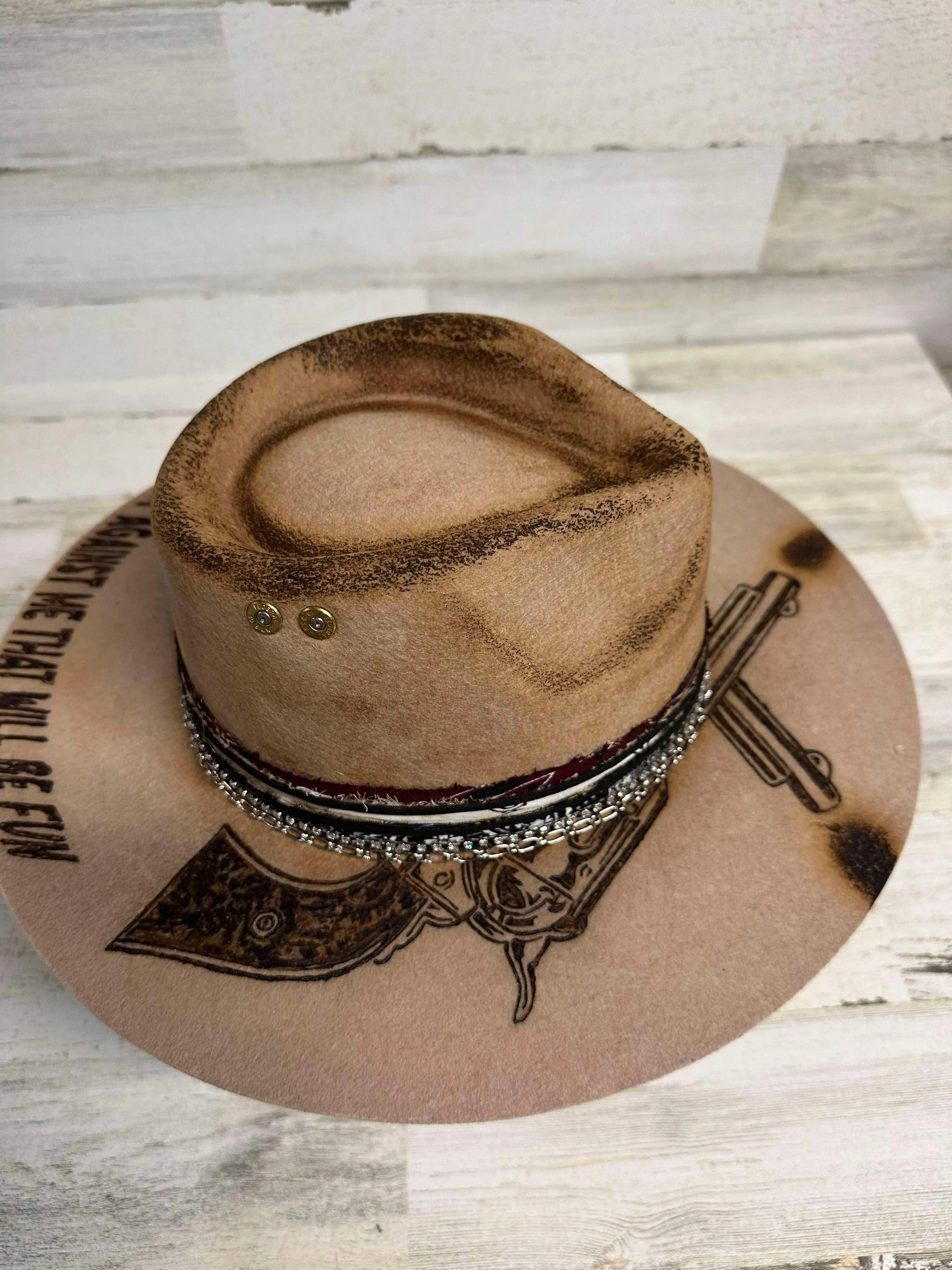 The Gambler Cowgirl Hat Custom Burned - Tan| Bourbon Cowgirl