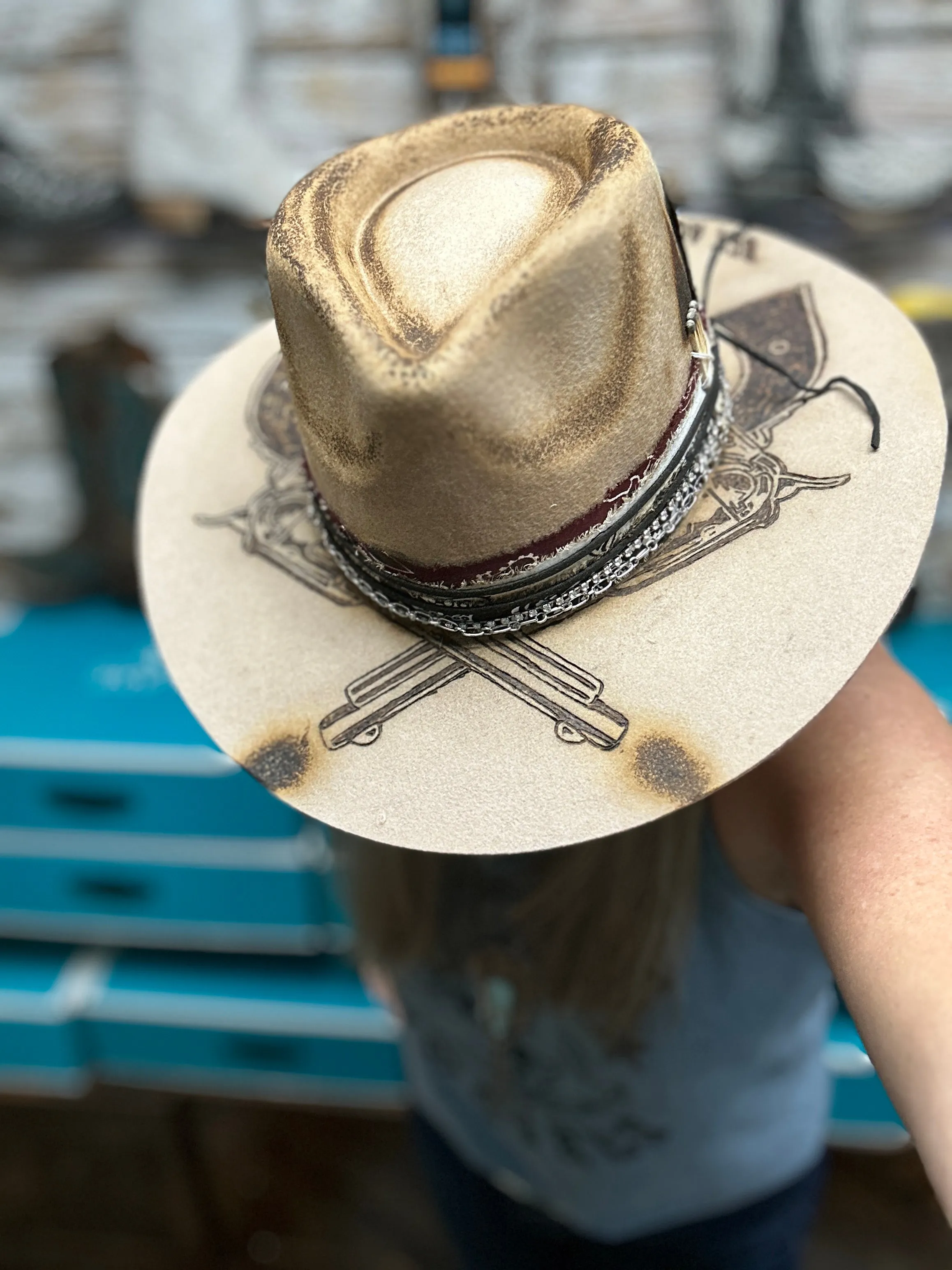 The Gambler Cowgirl Hat Custom Burned - Tan| Bourbon Cowgirl