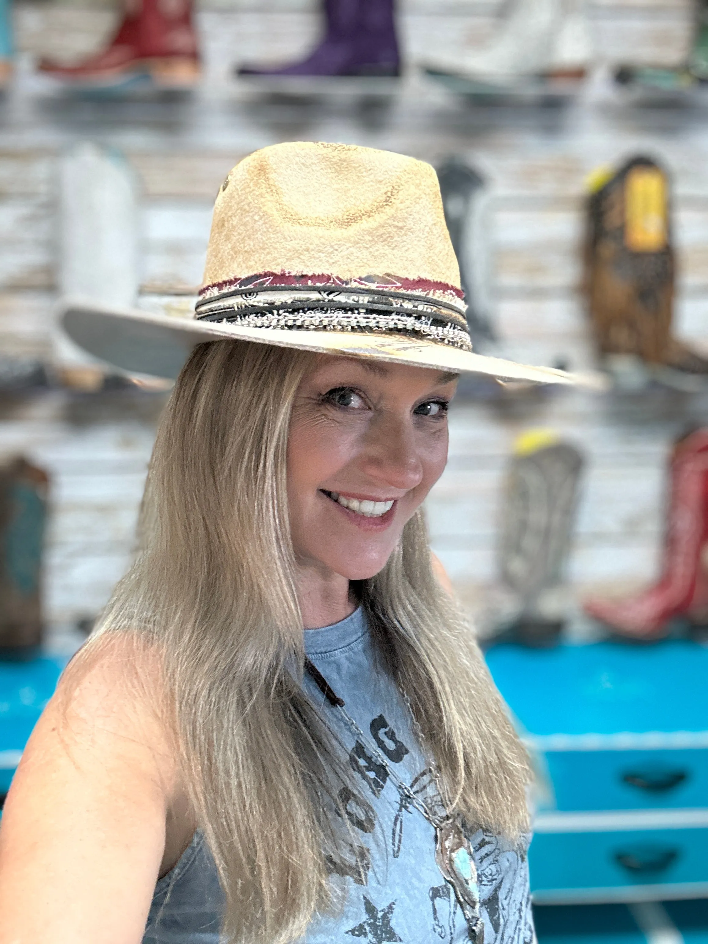 The Gambler Cowgirl Hat Custom Burned - Tan| Bourbon Cowgirl