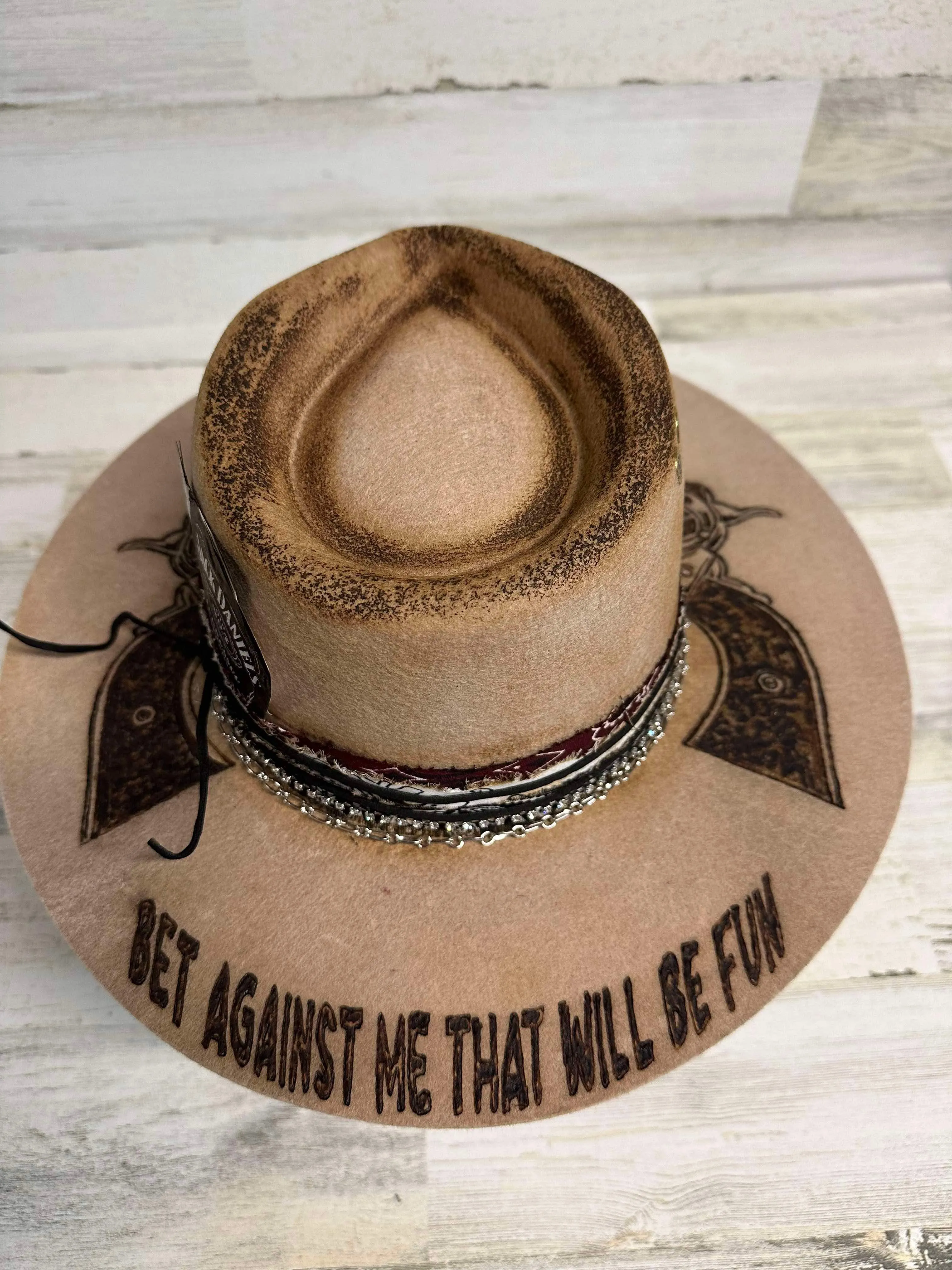 The Gambler Cowgirl Hat Custom Burned - Tan| Bourbon Cowgirl