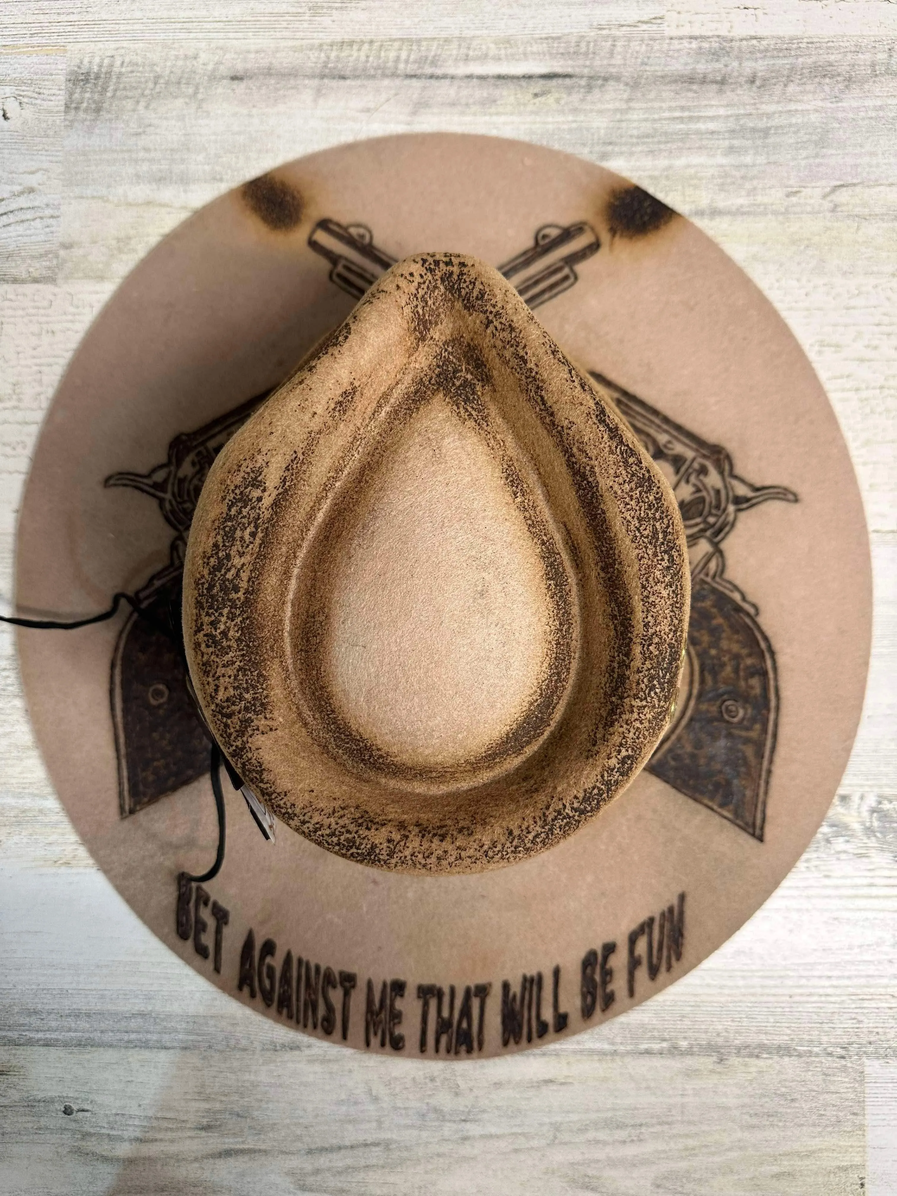 The Gambler Cowgirl Hat Custom Burned - Tan| Bourbon Cowgirl