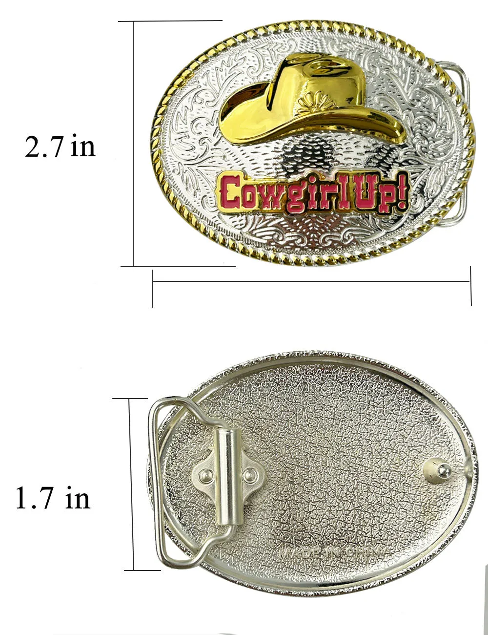 TOPACC Western Genuine Leather Pattern Tooled Belt-Two Tone Cowboy Hat Buckle
