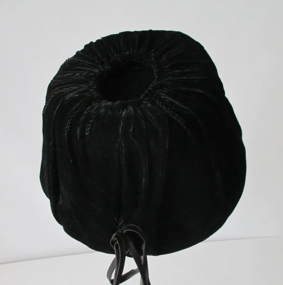 Vintage 50's 60's Black Velvet Bucket Hat