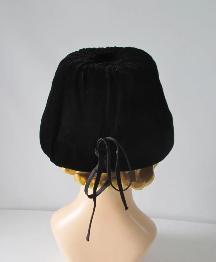 Vintage 50's 60's Black Velvet Bucket Hat