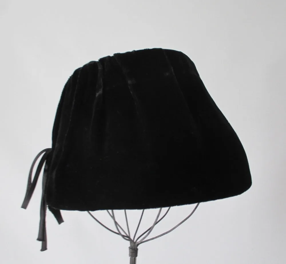 Vintage 50's 60's Black Velvet Bucket Hat